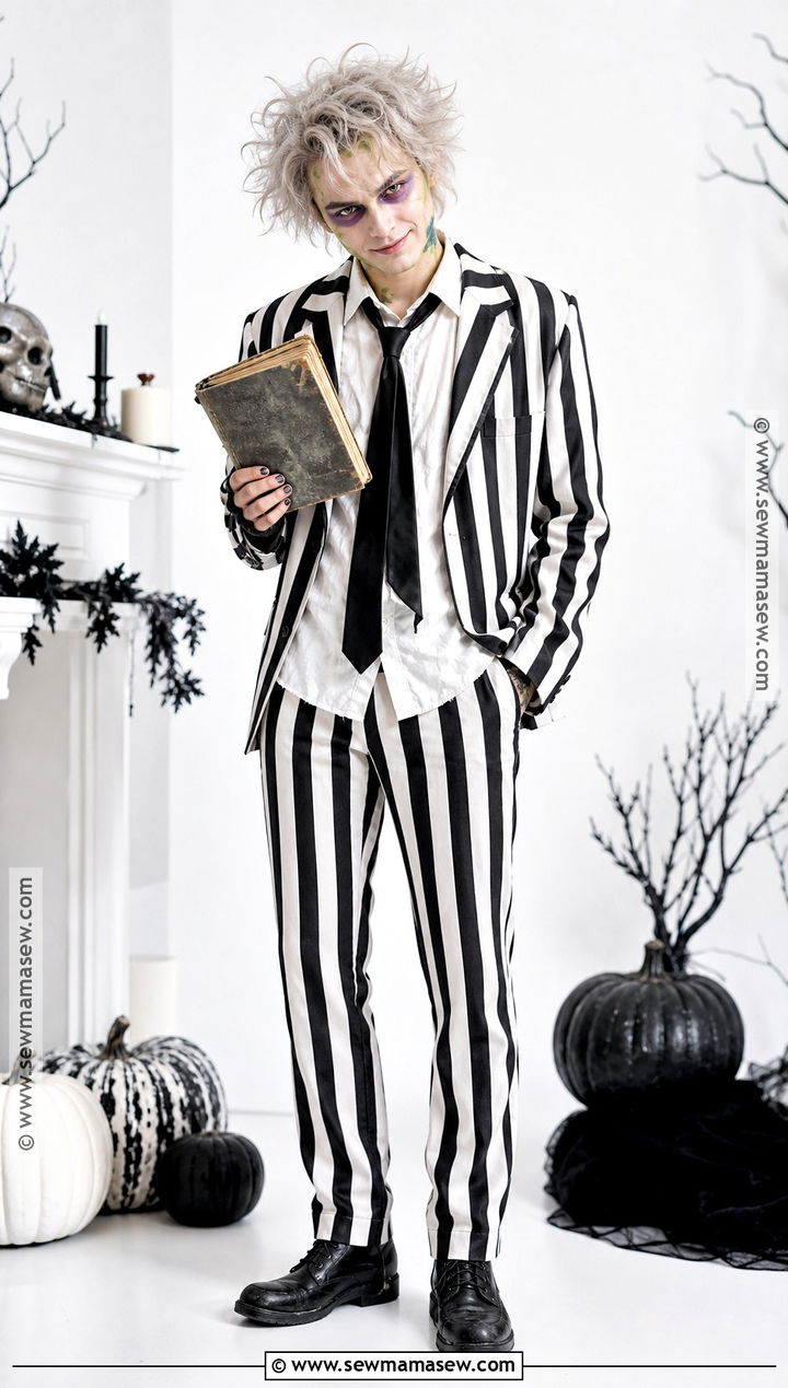 Beetlejuice Costume With Striped Suit - 30 costumes for guys
