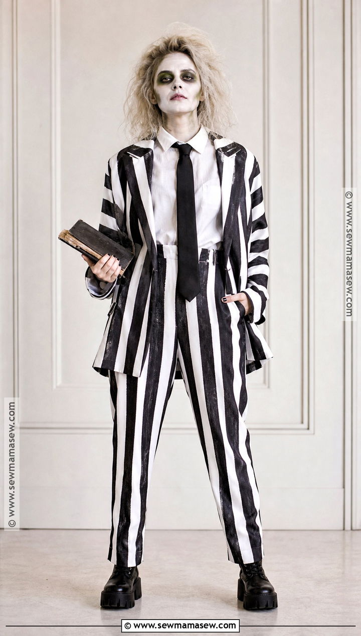 Beetlejuice Costume With Striped Suit - 30 Masc Halloween Costumes for Women