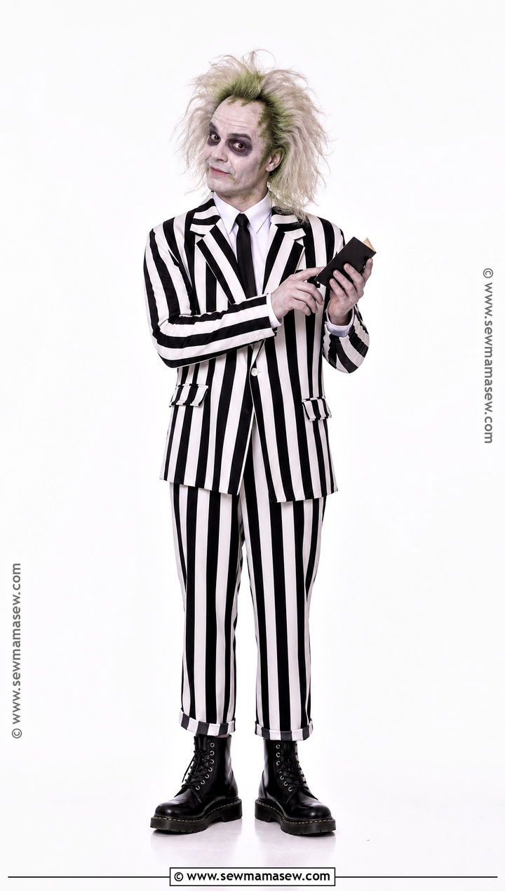Beetlejuice Costume With Striped Suit - 30 Single Person Halloween Costume Ideas