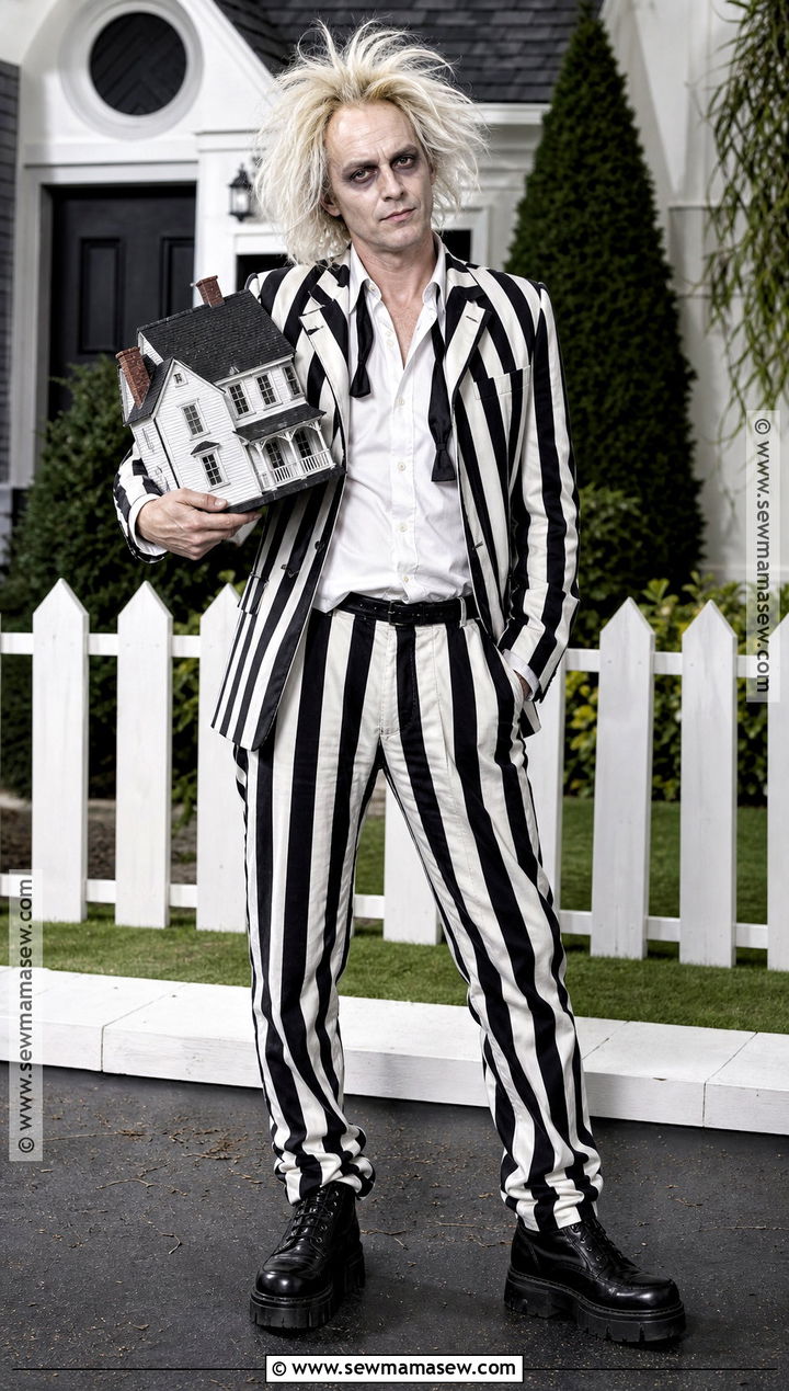 Beetlejuice Costume With Striped Suit - 30 Black And White Halloween Costume Ideas