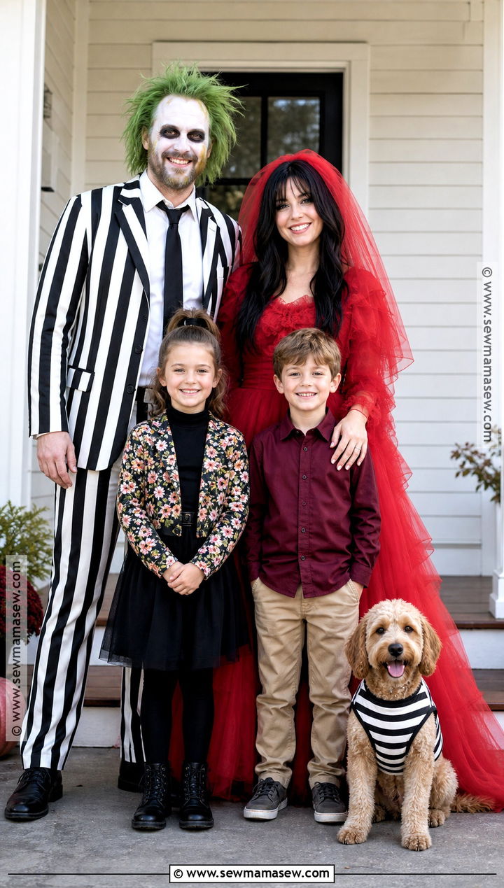 Beetlejuice Family Costume With A Dog Sandworm - 30 beetlejuice family costume ideas