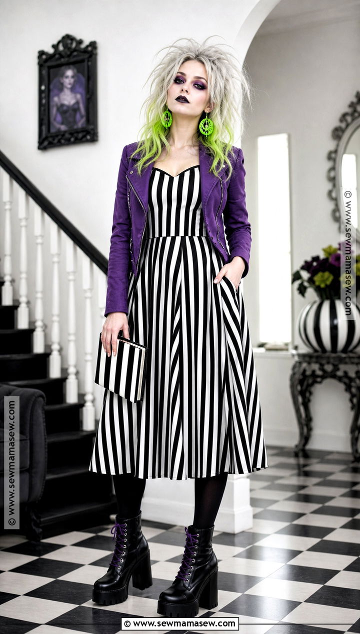 Beetlejuice Inspired Striped Halloween Dress - 30 halloween dress ideas