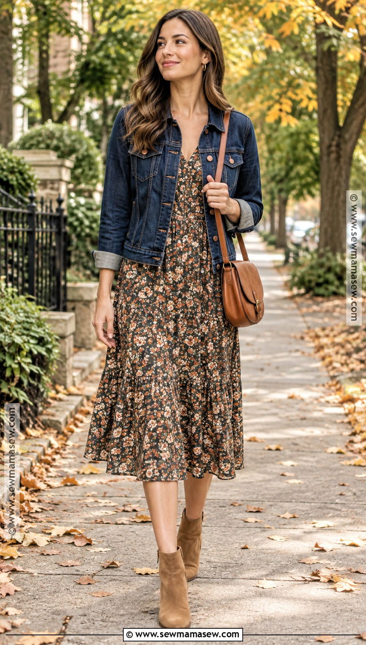 Beginning Of Fall Outfit With Denim Jacket And Dress - 25 beginning of fall outfit ideas