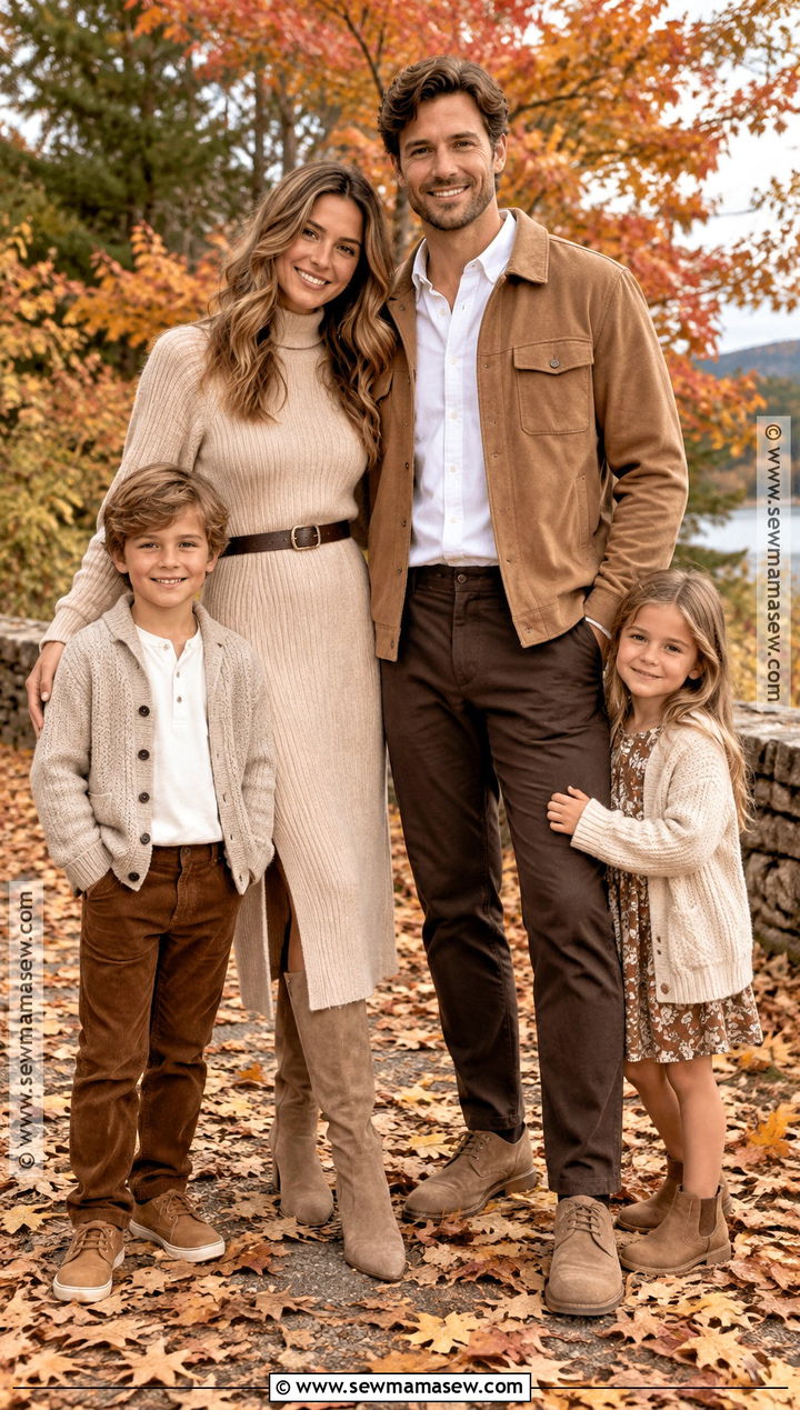 Beige And Brown Tonal Family Outfit - 15 fall matching outfits for family