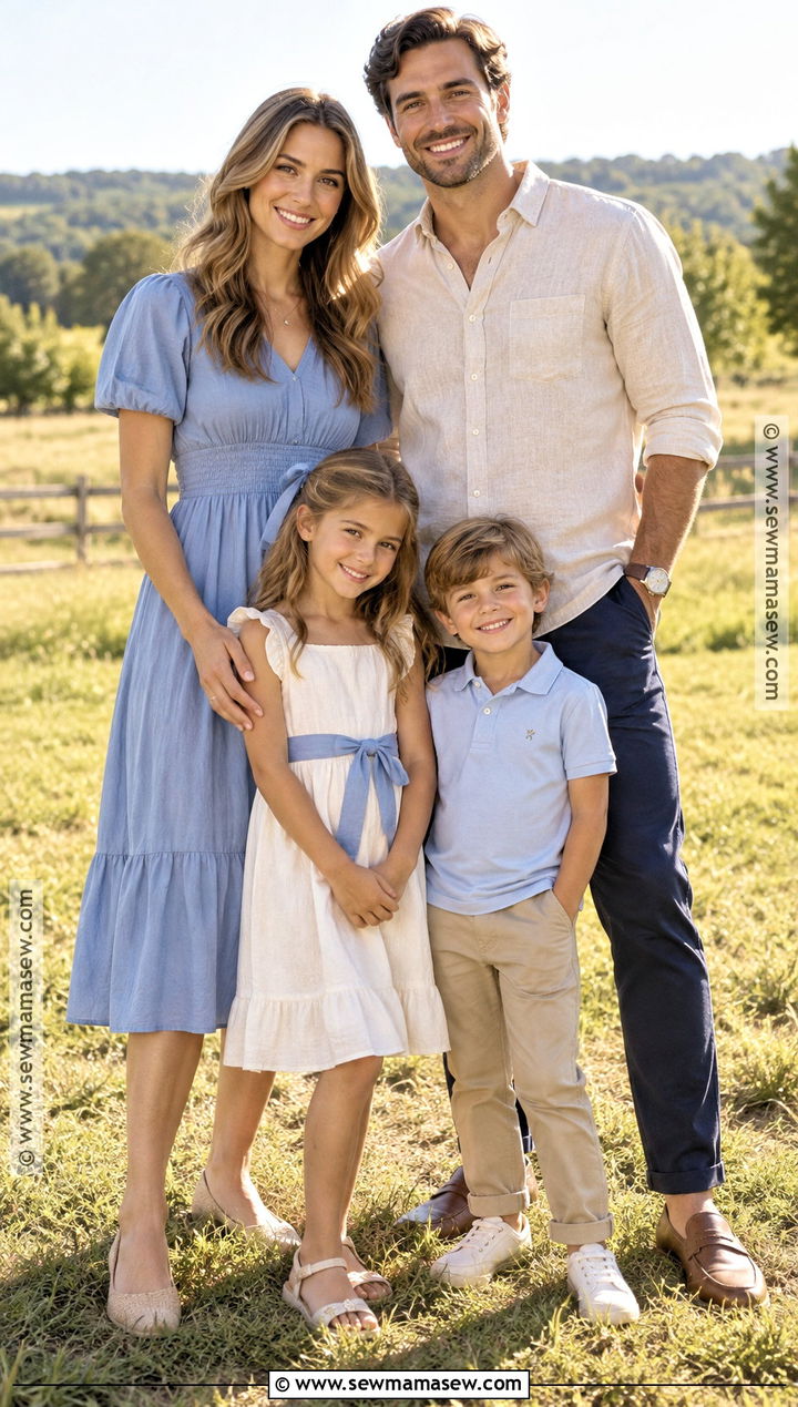 Beige And Soft Blue Warm Fall Family Photoshoot Outfit - 20 fall family photoshoot outfits