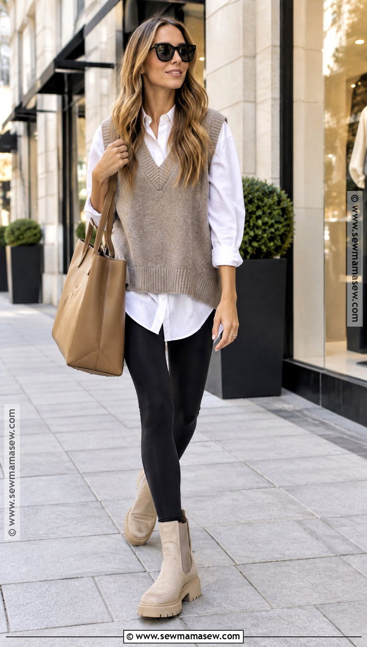 Beige Chelsea Boots With Black Leggings - 15 beige boots outfit fall