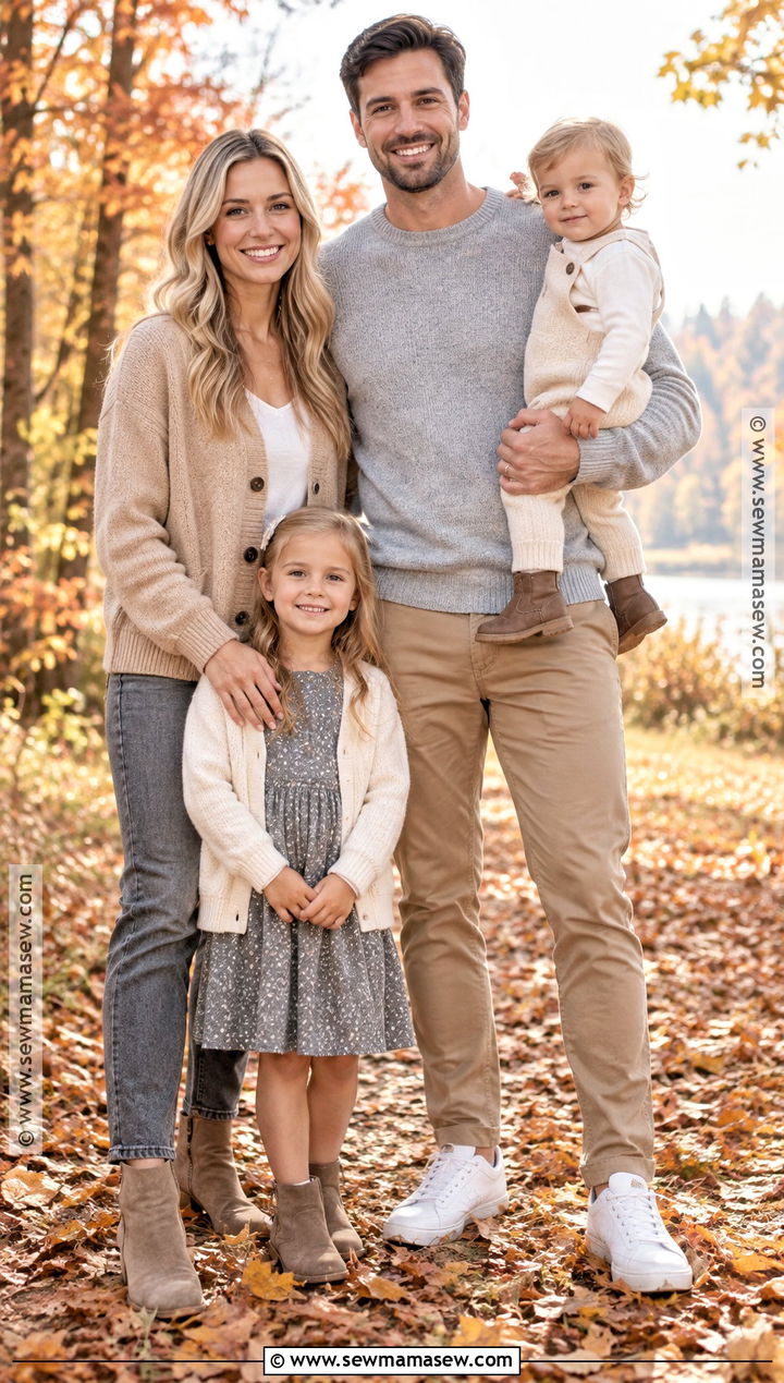 Beige Gray And White Family Outfit - 15 casual fall picture outfits for family