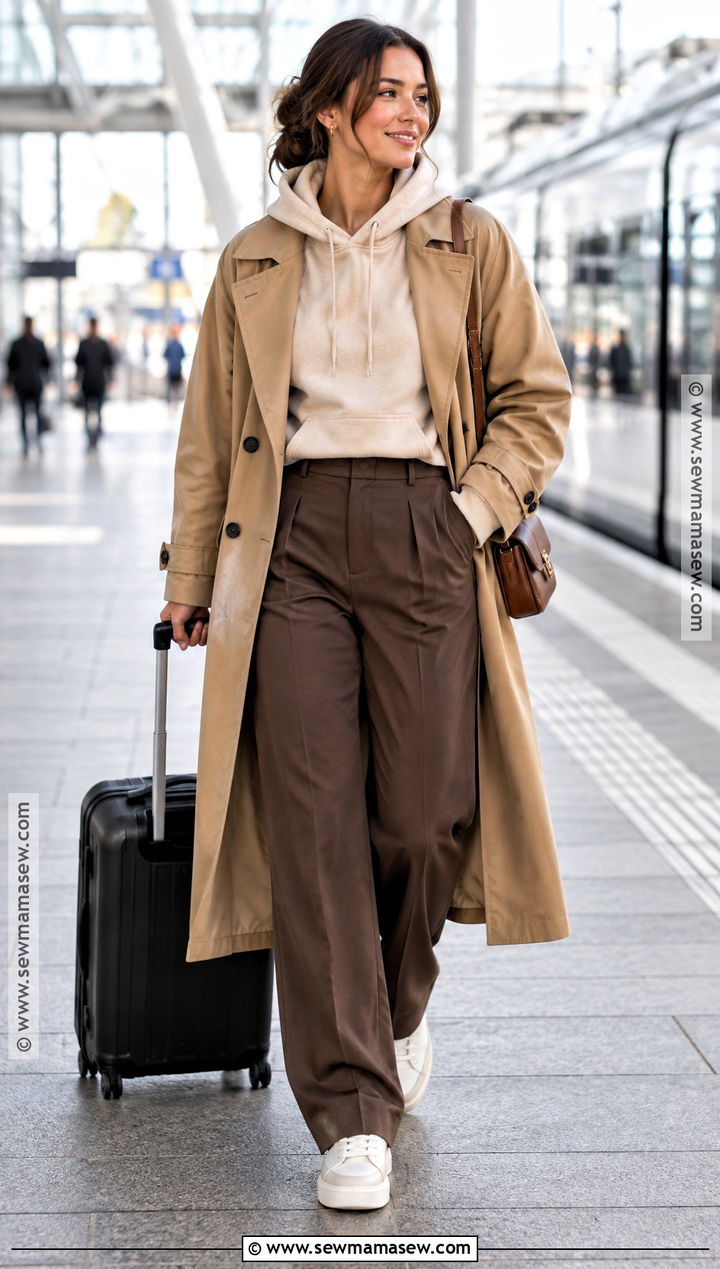 Beige Hoodie With Brown Tailored Trousers - 15 brown and beige fall style ideas