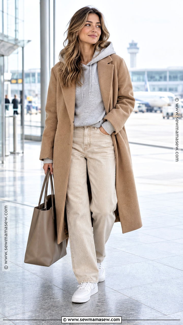 Beige Jeans With Hoodie And Wool Coat - 20 beige jeans outfit fall