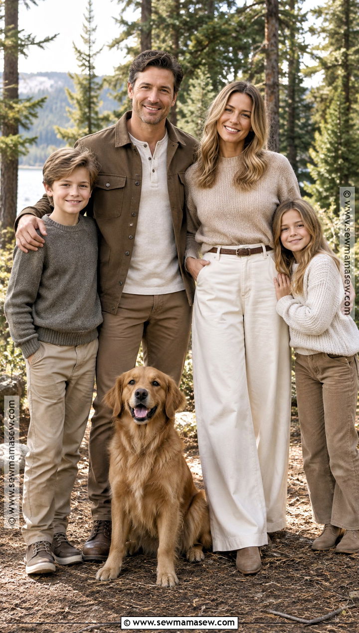Beige Knit And Cream Trousers Family Picture Outfit - 15 Neutral Fall Outfits For Family Pictures
