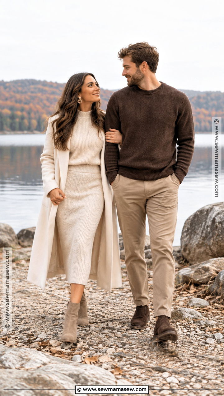 Beige Knit Set Engagement Photo Outfit - 15 engagement photo fall outfits
