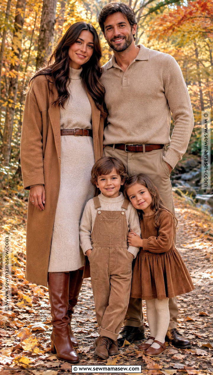 Beige Monochrome Fall Family Picture Outfit - 20 fall color family picture outfits