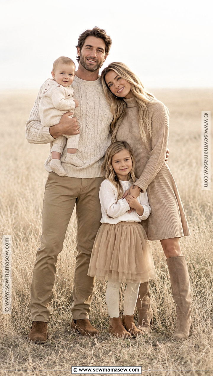 Beige Monochrome Family Fall Photoshoot Outfit - 25 family fall photoshoot outfits