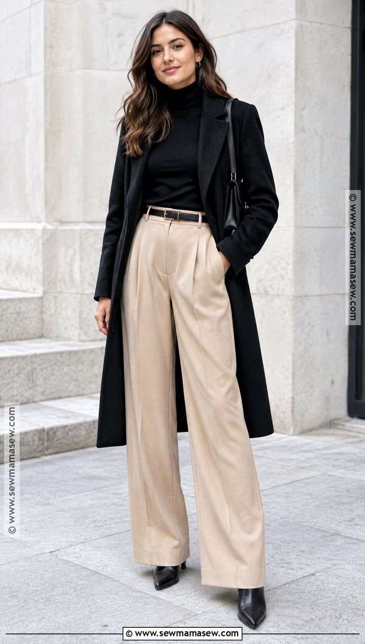 Beige Pants With Black Turtleneck And Ankle Boots - 20 beige pants outfit fall