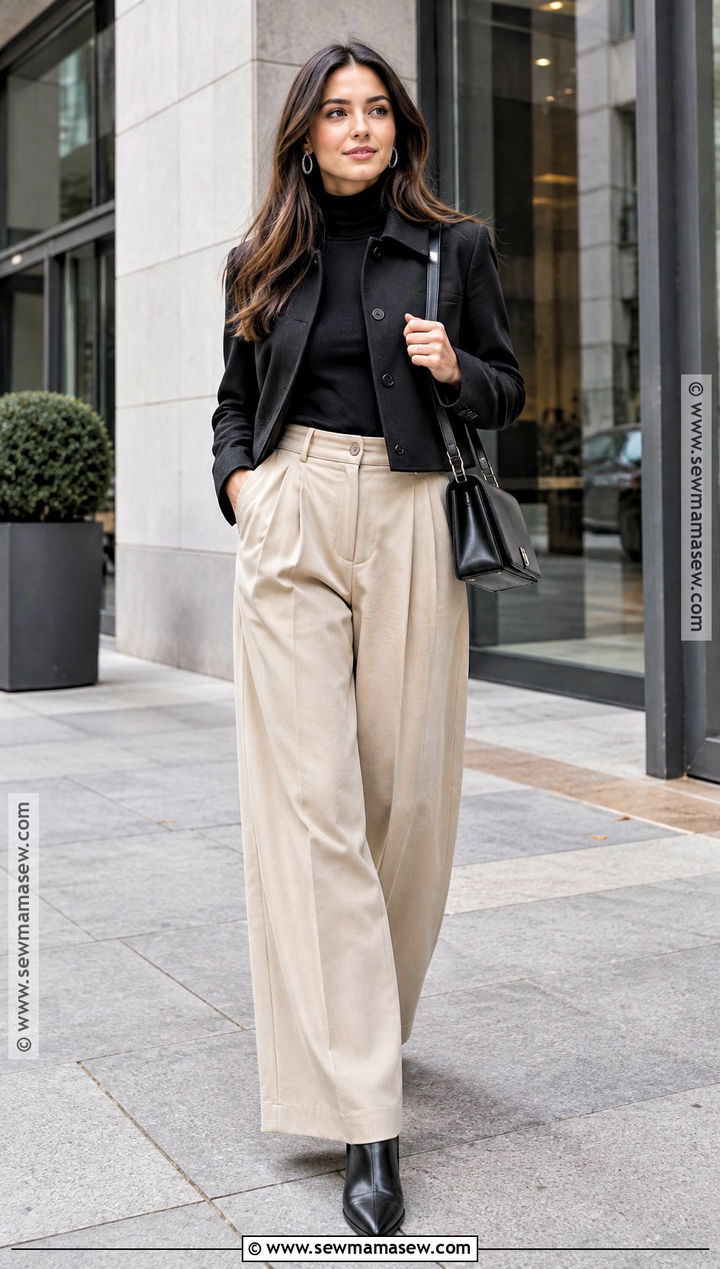 Beige Pants With Black Turtleneck And Ankle Boots - 20 beige pants outfit autumn
