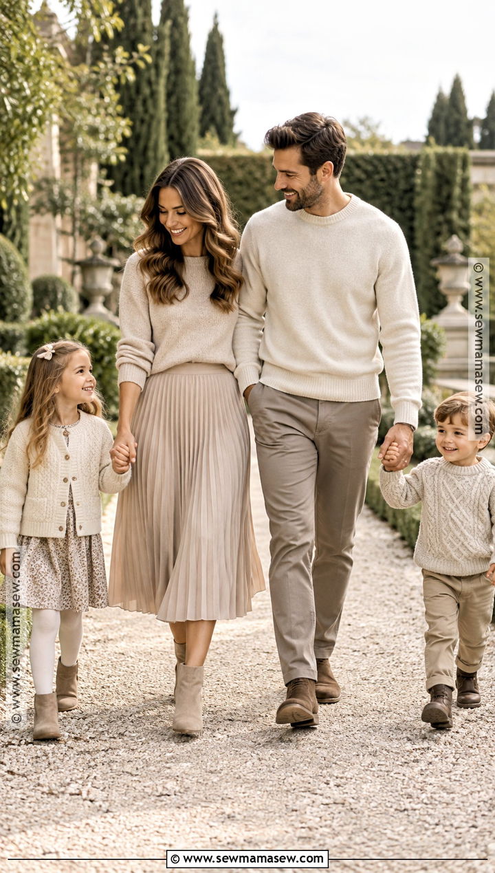 Beige Skirt and Sweater Family Photo Outfit - 15 beige family photo outfits fall