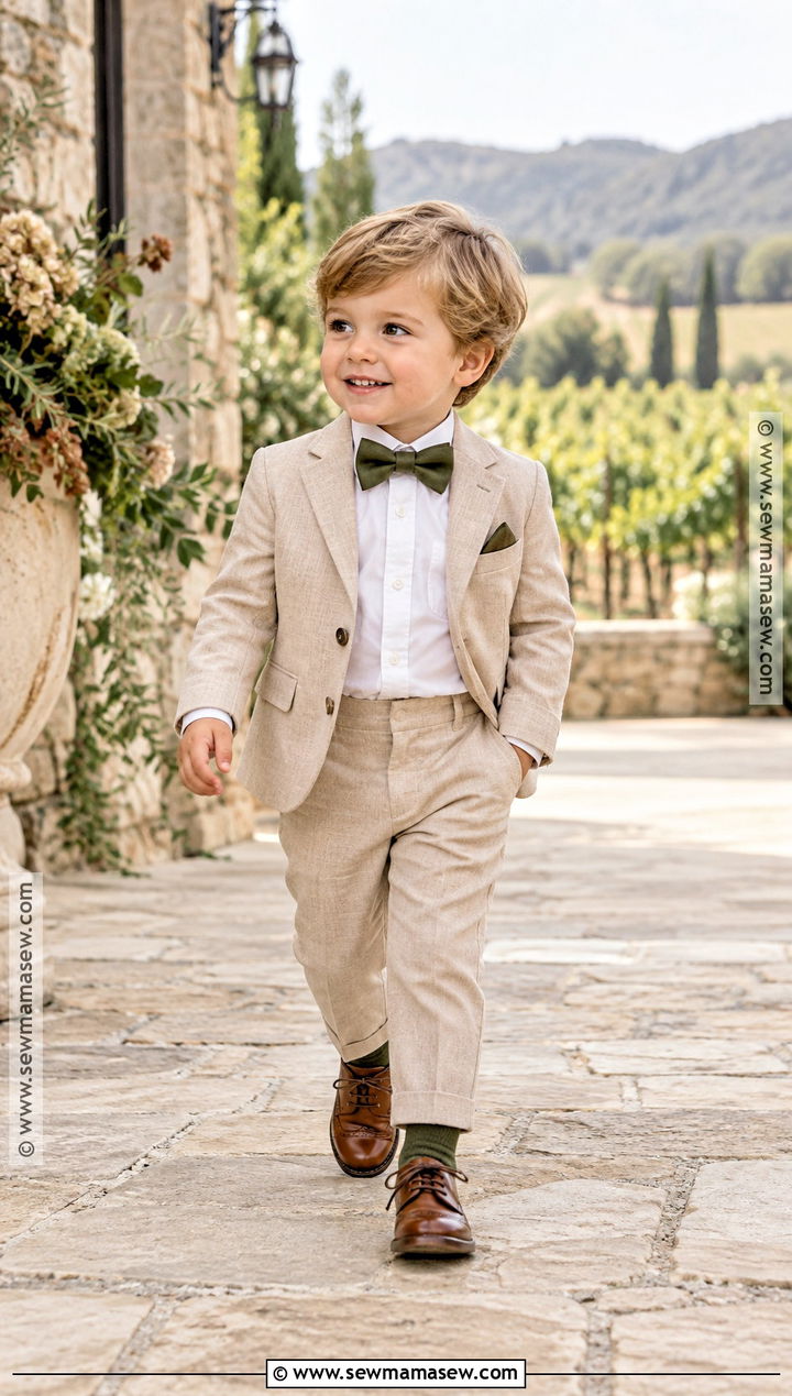 Beige Suit And Olive Accessories Wedding Outfit - 15 toddler boy wedding outfit fall ideas