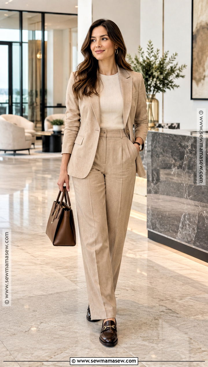 Beige Suit Autumn Outfit - 15 Neutral Tone Autumn Style Ideas