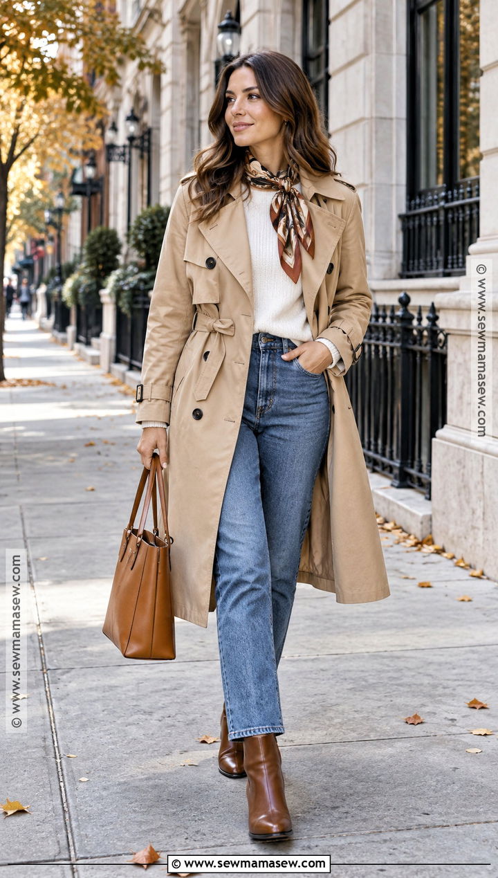 Beige Trench Coat Outfit With Jeans - 25 autumn coat ideas
