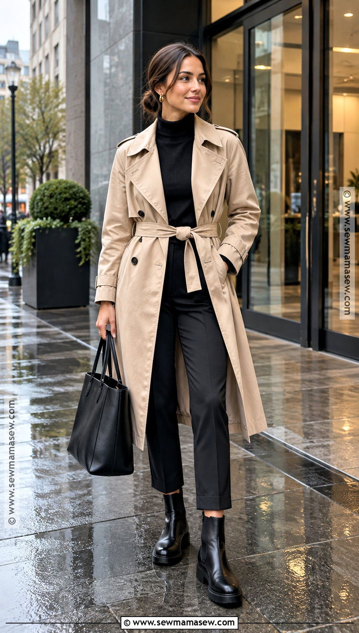 Beige Trench Coat Rainy Day Work Outfit - 20 Fall Rainy Day Outfits Work