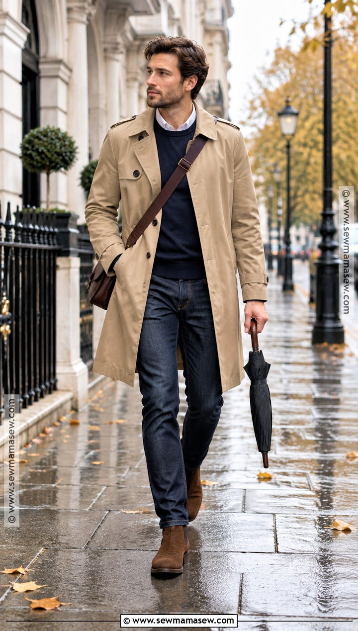 Beige Trench Coat With Blue Jeans - 15 autumn coat ideas for men