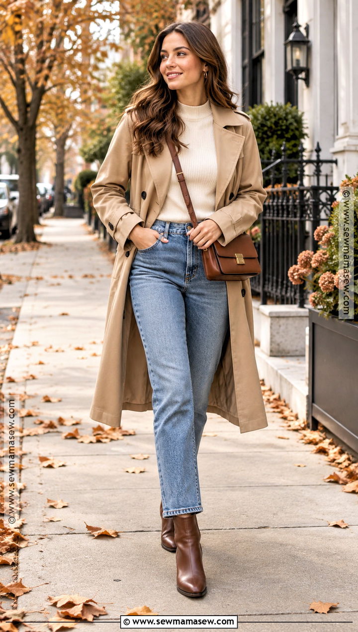 Beige Trench Coat With Straight Leg Jeans - 20 autumn outfits trench coat