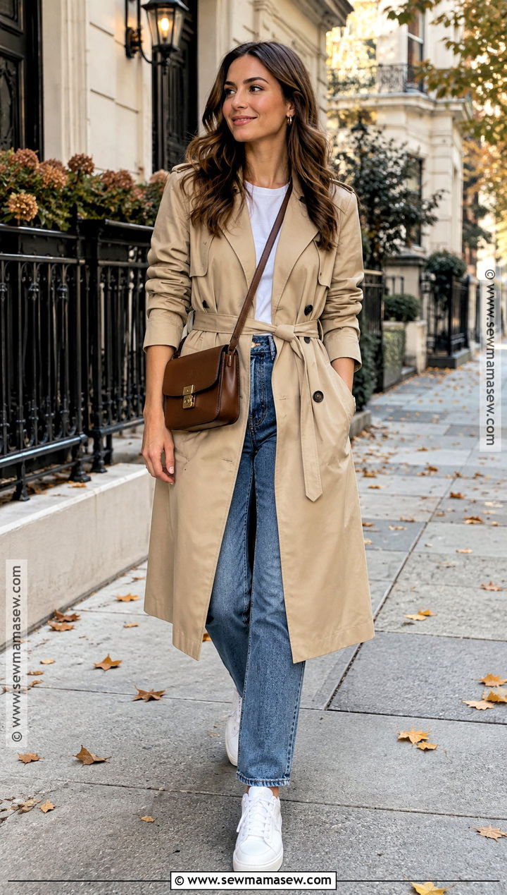 Beige Trench Coat With Straight Leg Jeans - 20 fall outfits trench coat