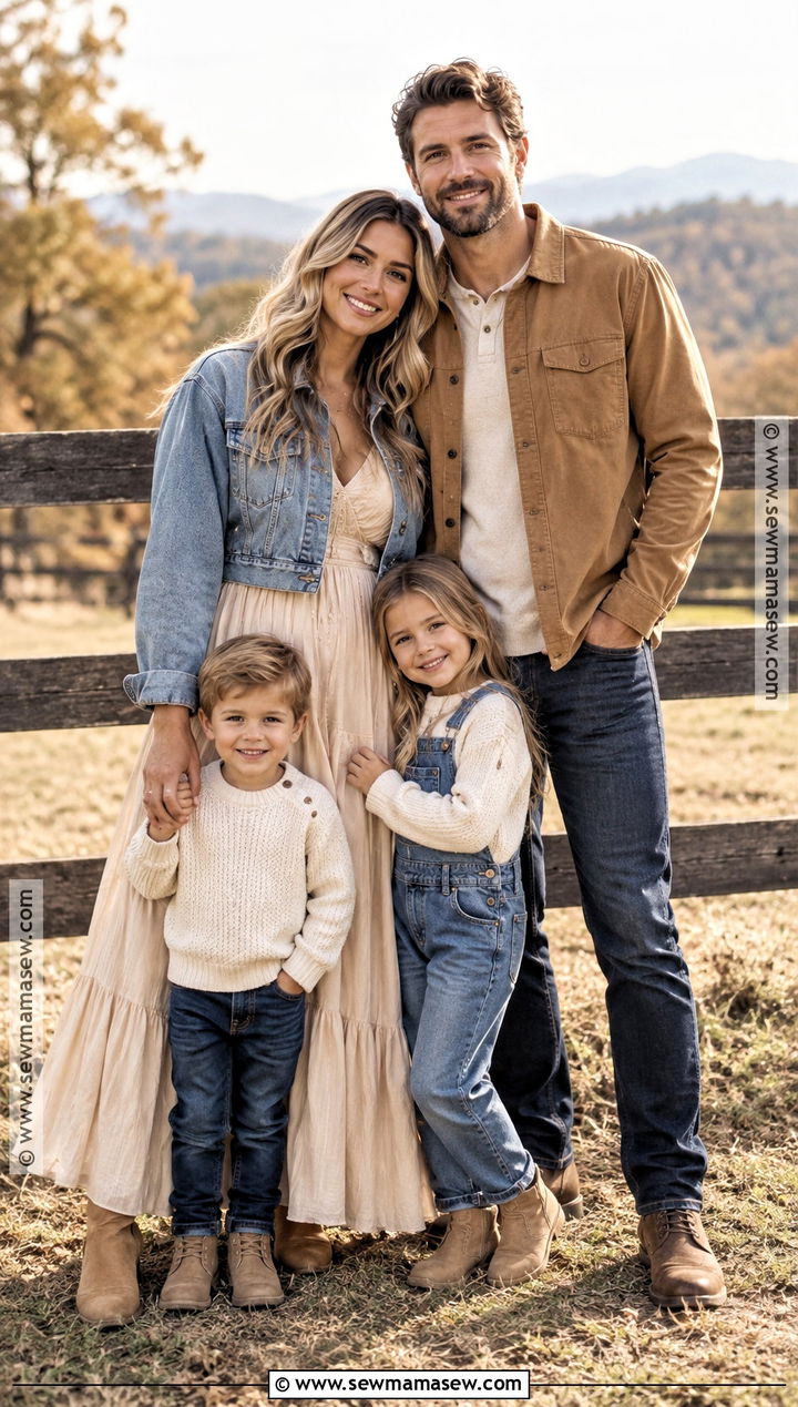 Beige and Denim Family Photo Outfit - 15 beige family photo outfits fall