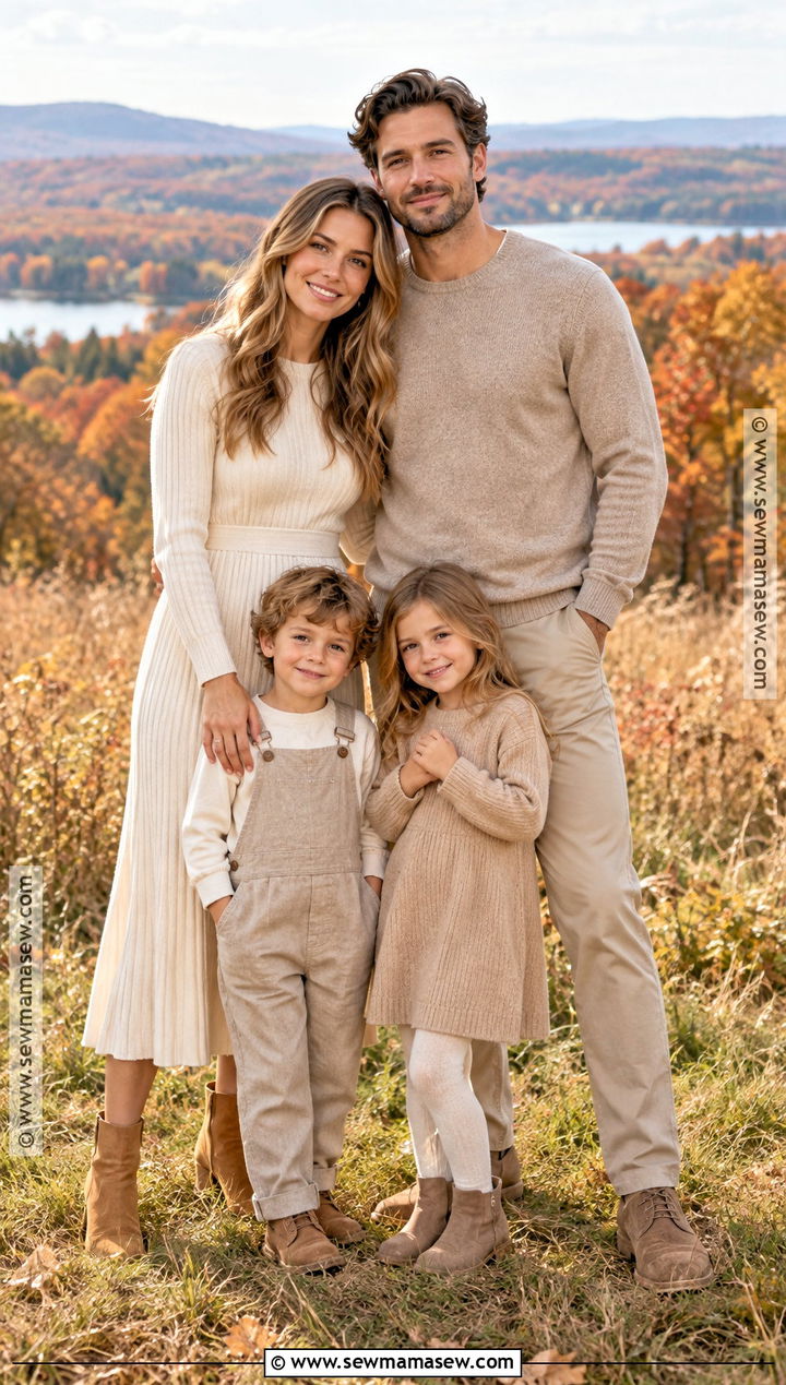 Beige and Ivory Fall Family Photo Outfit - 15 fall family of 4 pictures outfits
