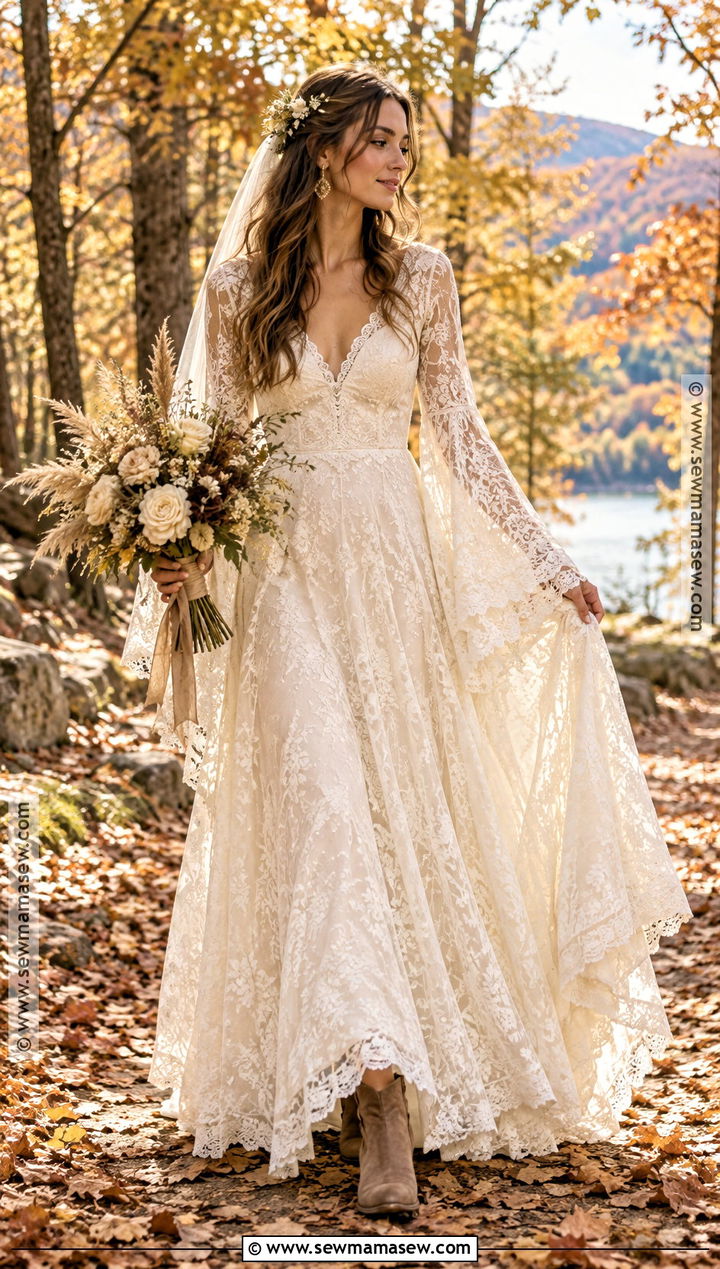 Bell Sleeve Fall Wedding Dress - 20 long sleeve fall wedding dress ideas