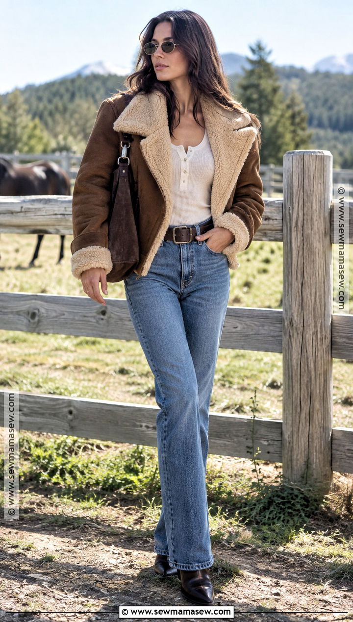 Bella Hadid Autumn Shearling Jacket And Cowboy Boots Outfit - 20 bella hadid autumn style ideas