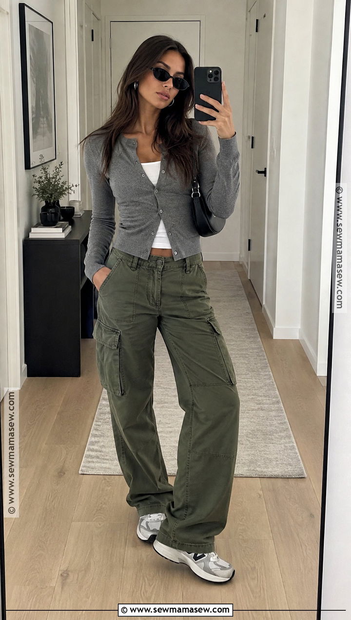 Bella Hadid Cardigan And Cargo Pants Outfit - 20 bella hadid fall outfits