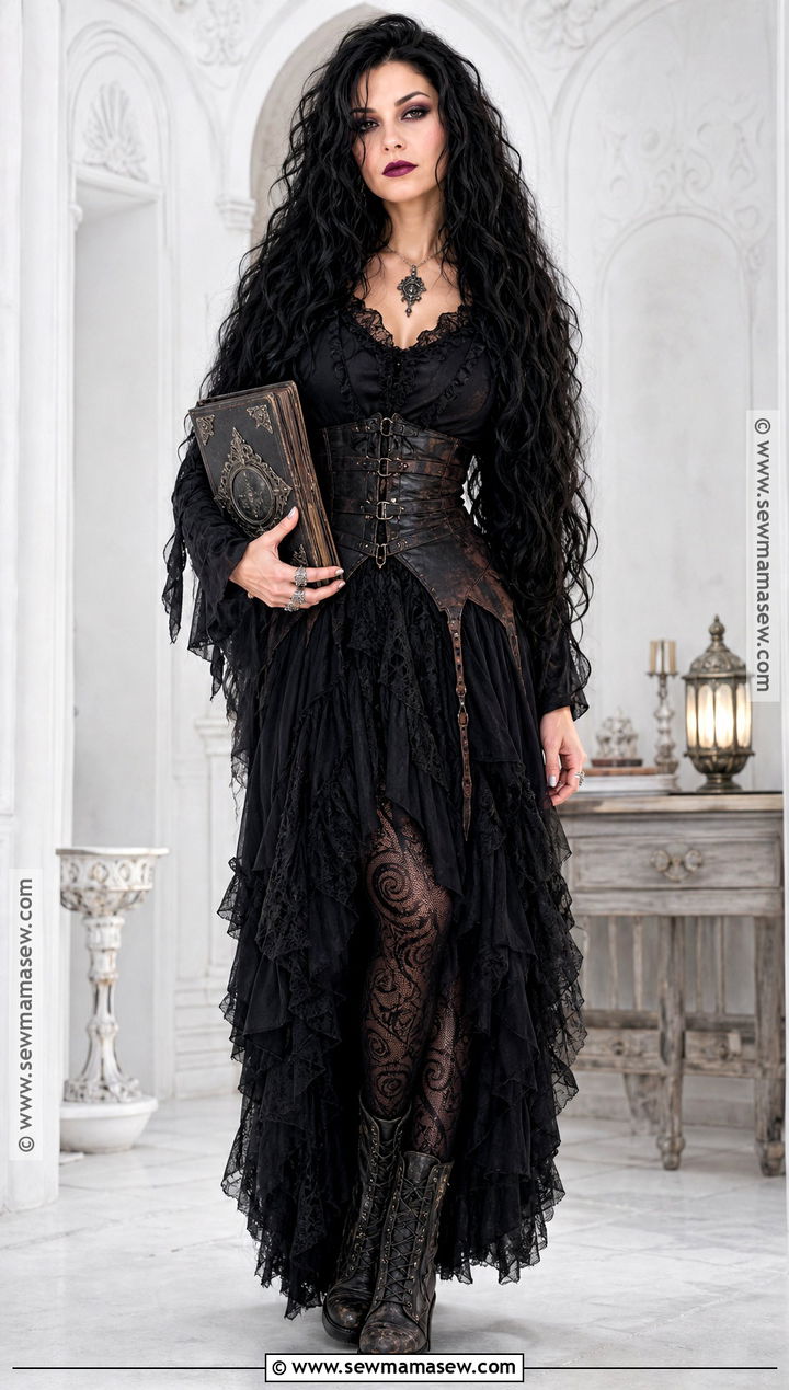 Bellatrix Lestrange Costume With Layered Black Dress - 30 long black hair halloween costumes