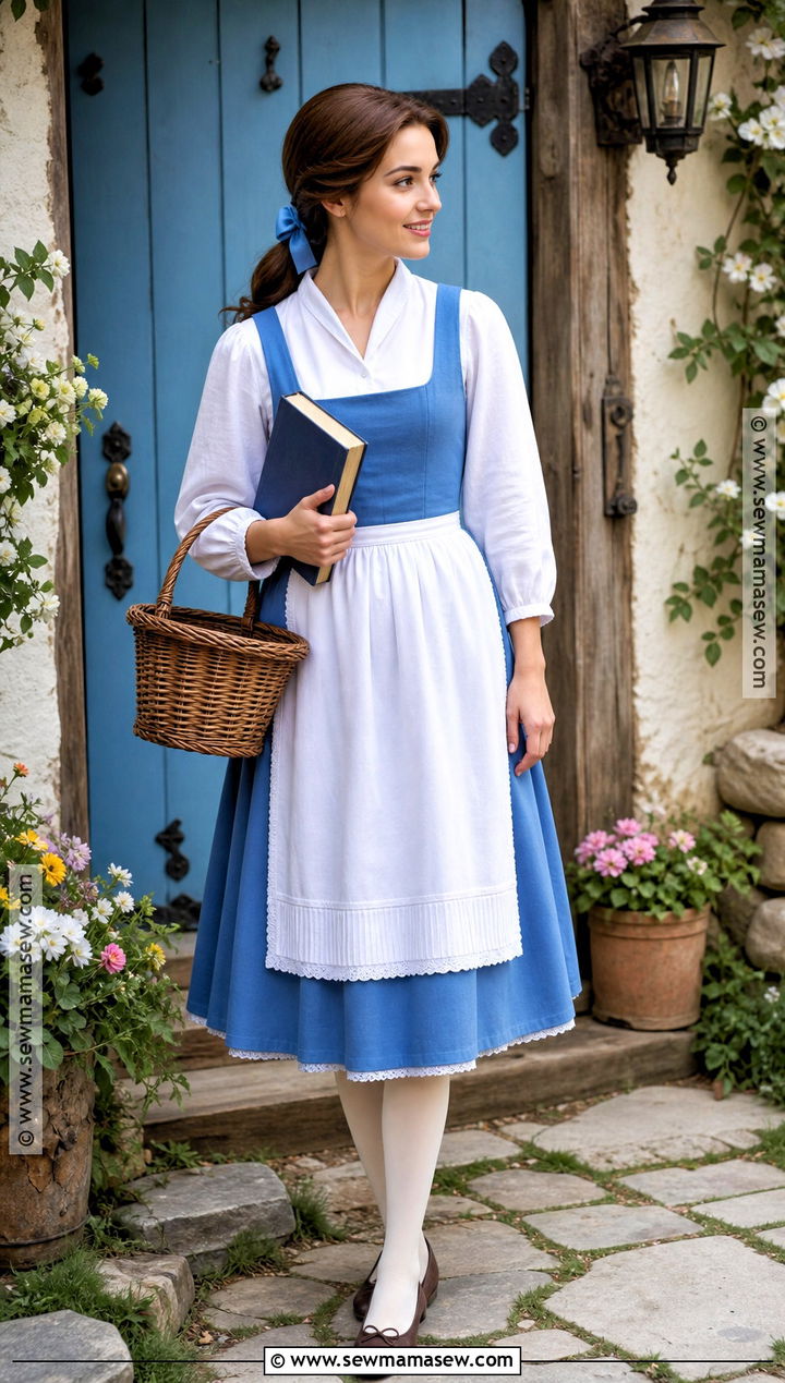 Belle Library Costume With Blue Midi Dress - 40 Modest Halloween Costumes