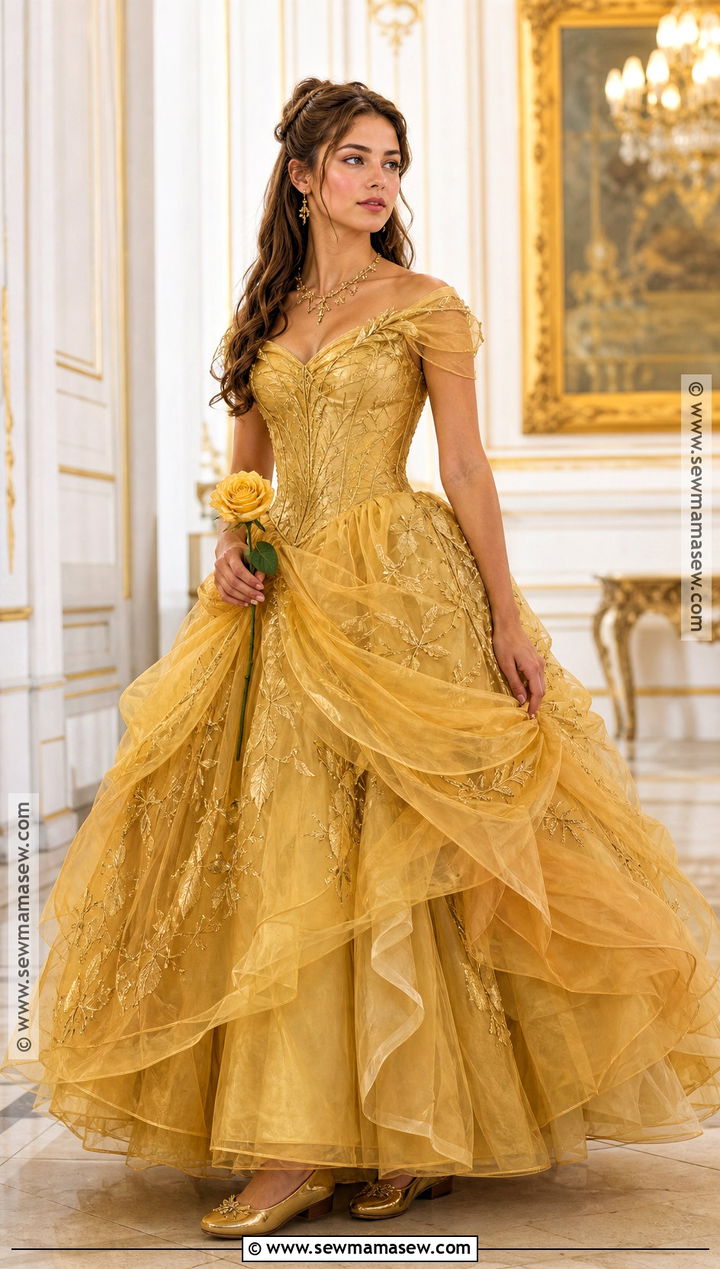 Belle Live Action Gold Dress Costume - 40 Beauty And The Beast Costume Ideas