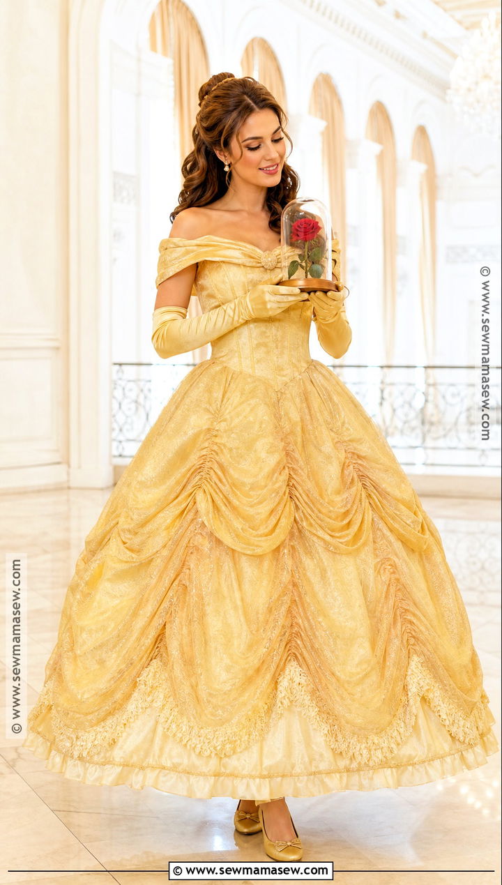 Belle Princess Costume With Gold Ball Gown - 30 Princess Costume Ideas for Women