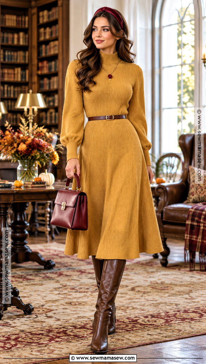 Belle Sweater Dress And Brown Boots - 15 thanksgiving disney outfits