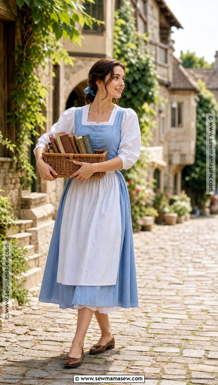 Belle Village Costume With Blue Dress - 35 dark hair halloween costume ideas