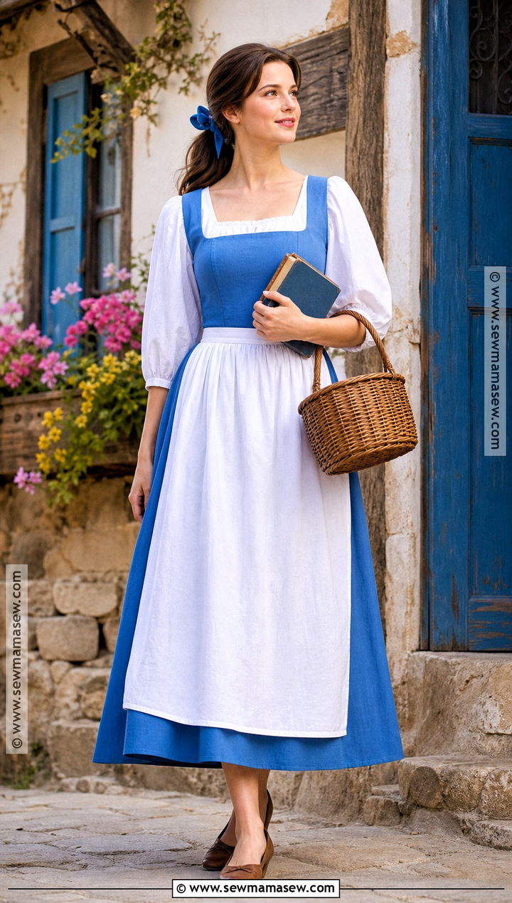 Belle Village Dress Costume With Brown Ponytail - 30 brown hair costume ideas