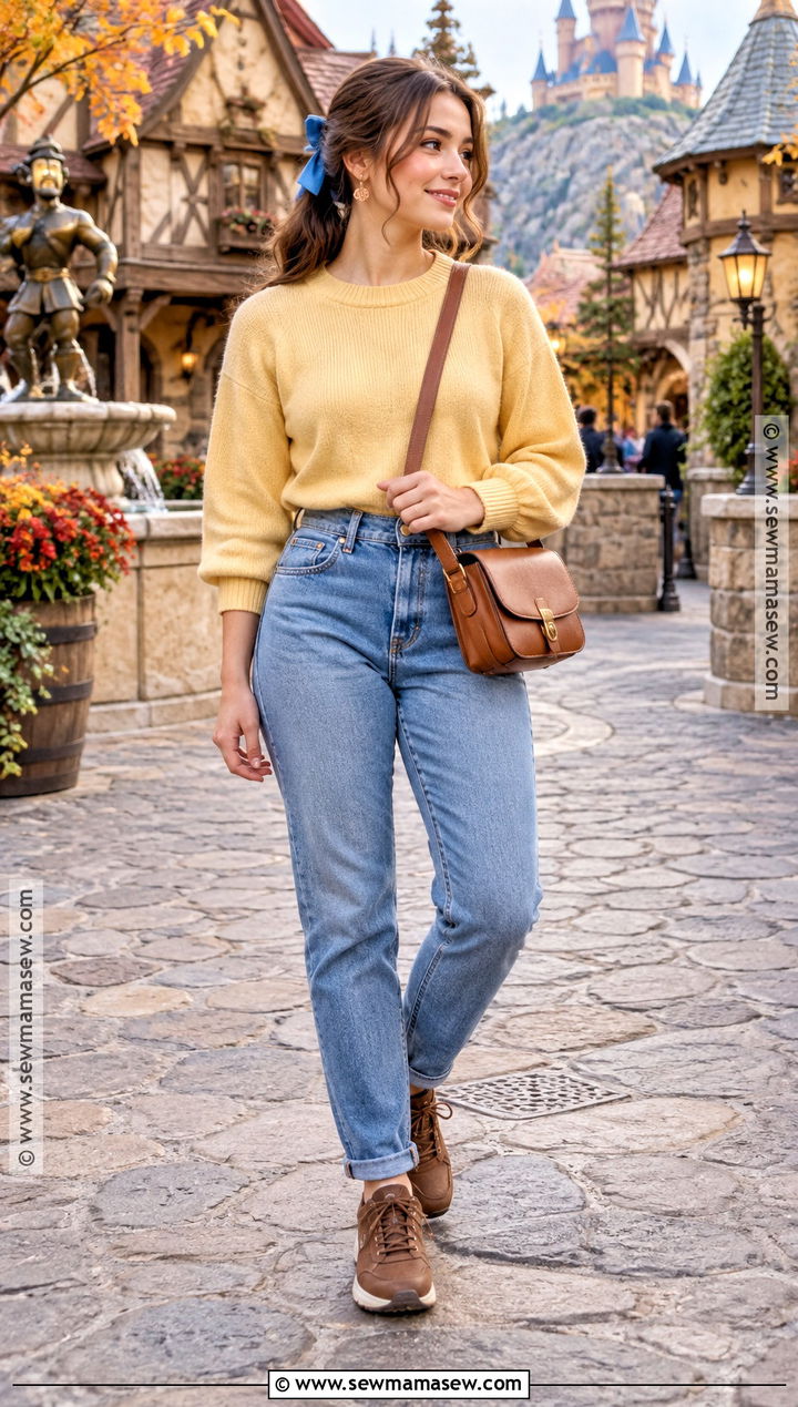 Belle Yellow Sweater And Blue Jeans Outfit - 20 Disney Outfits Women Fall
