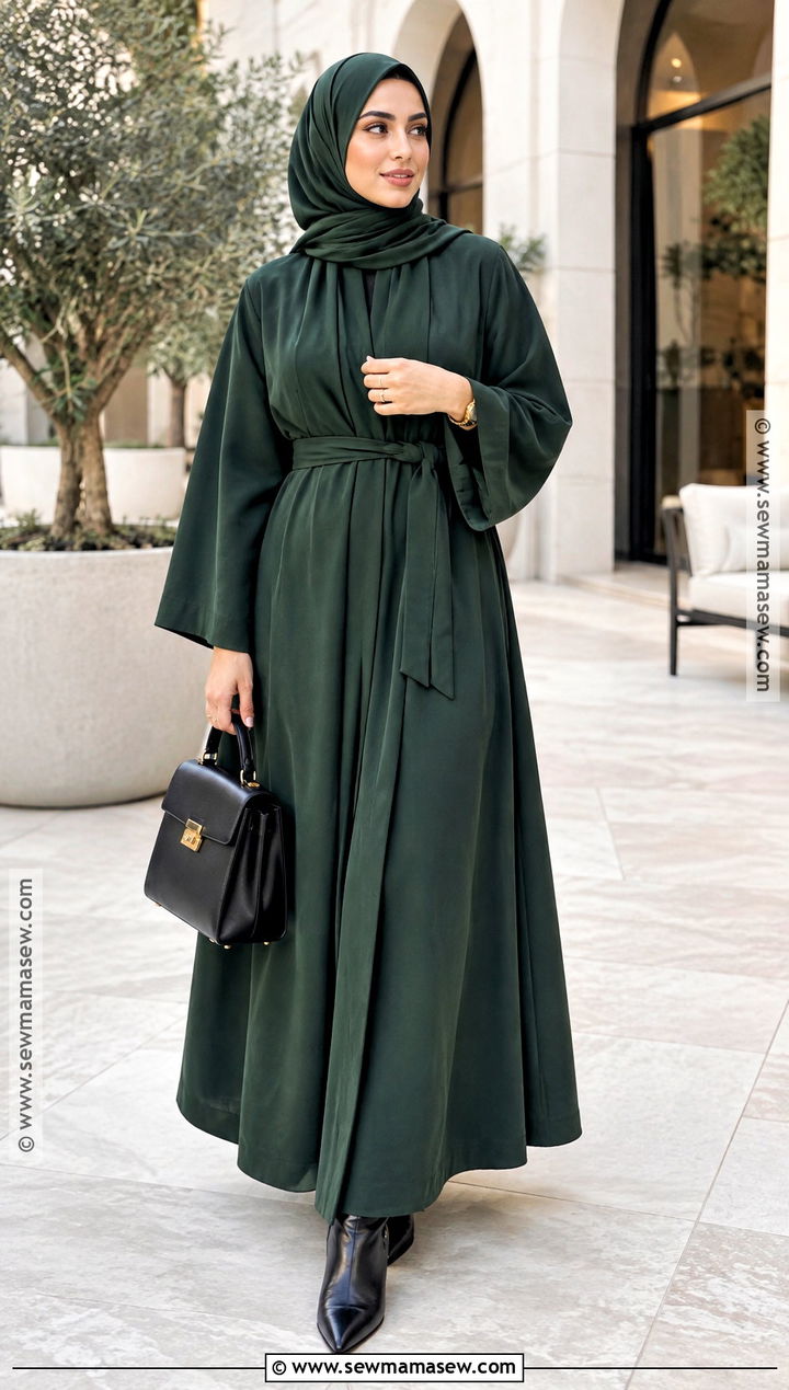 Belted Abaya And Ankle Boots Hijab Outfit - 20 Hijab Fashion Autumn Ideas