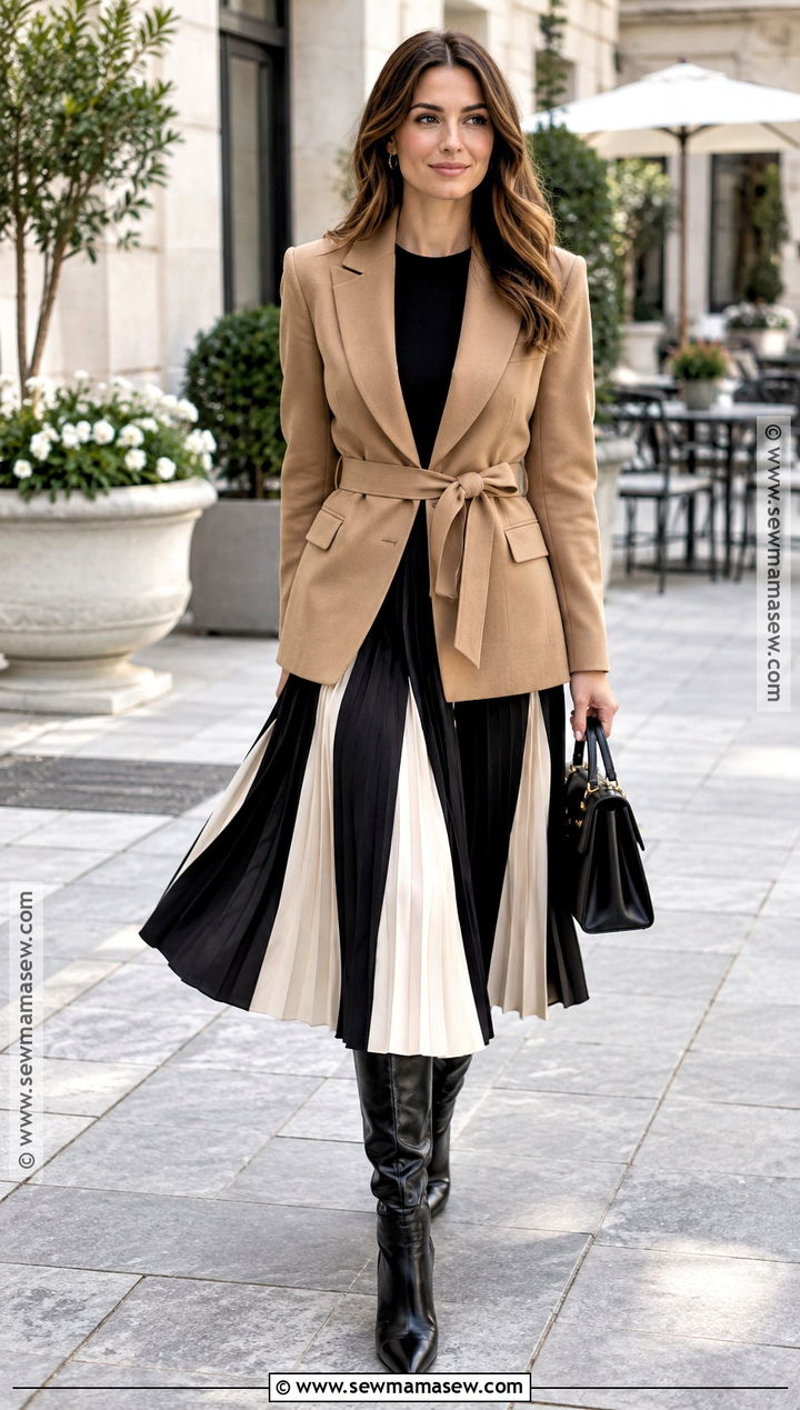 Belted Blazer With a Pleated Midi Skirt - 15 fall blazers for women 2026