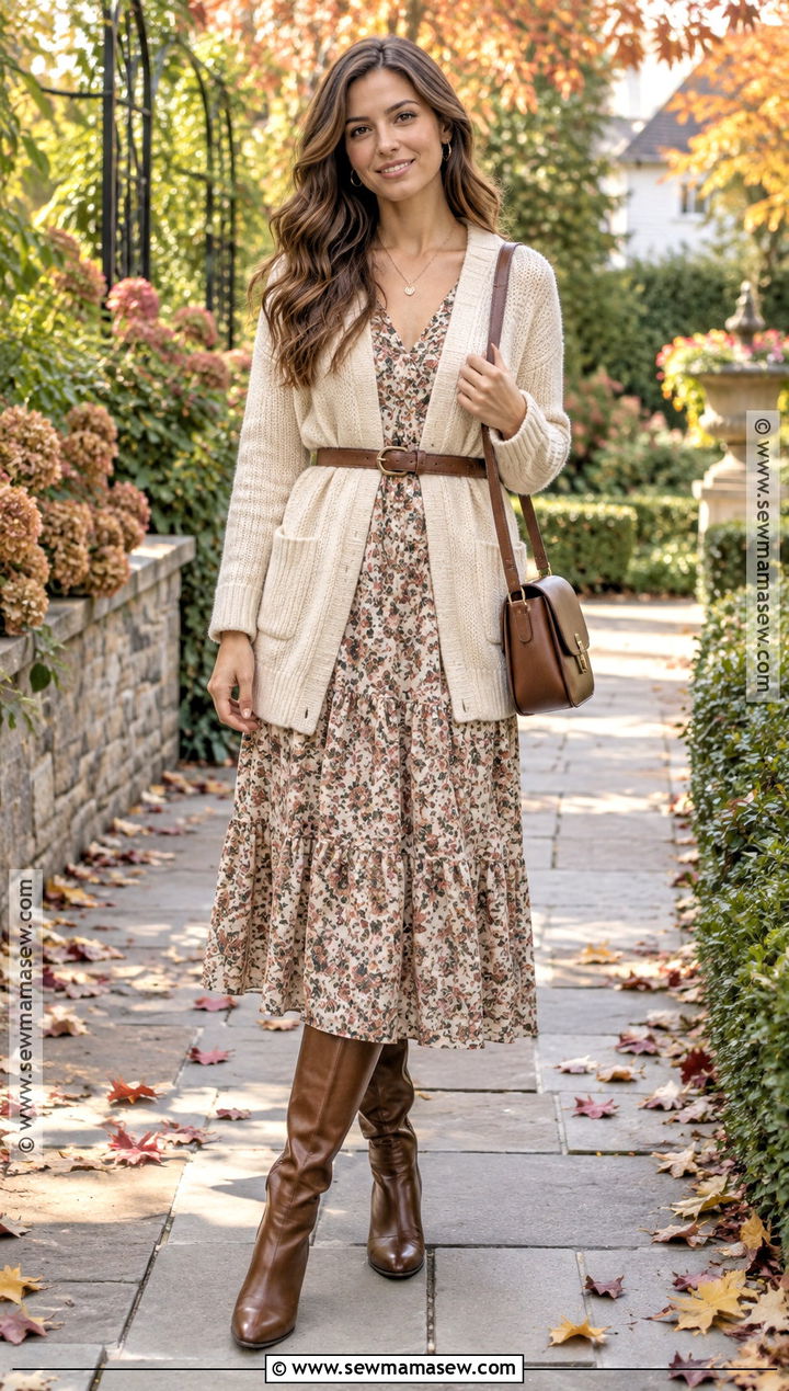 Belted Cardigan And Midi Dress Fall Outfit - 25 timeless fall outfits