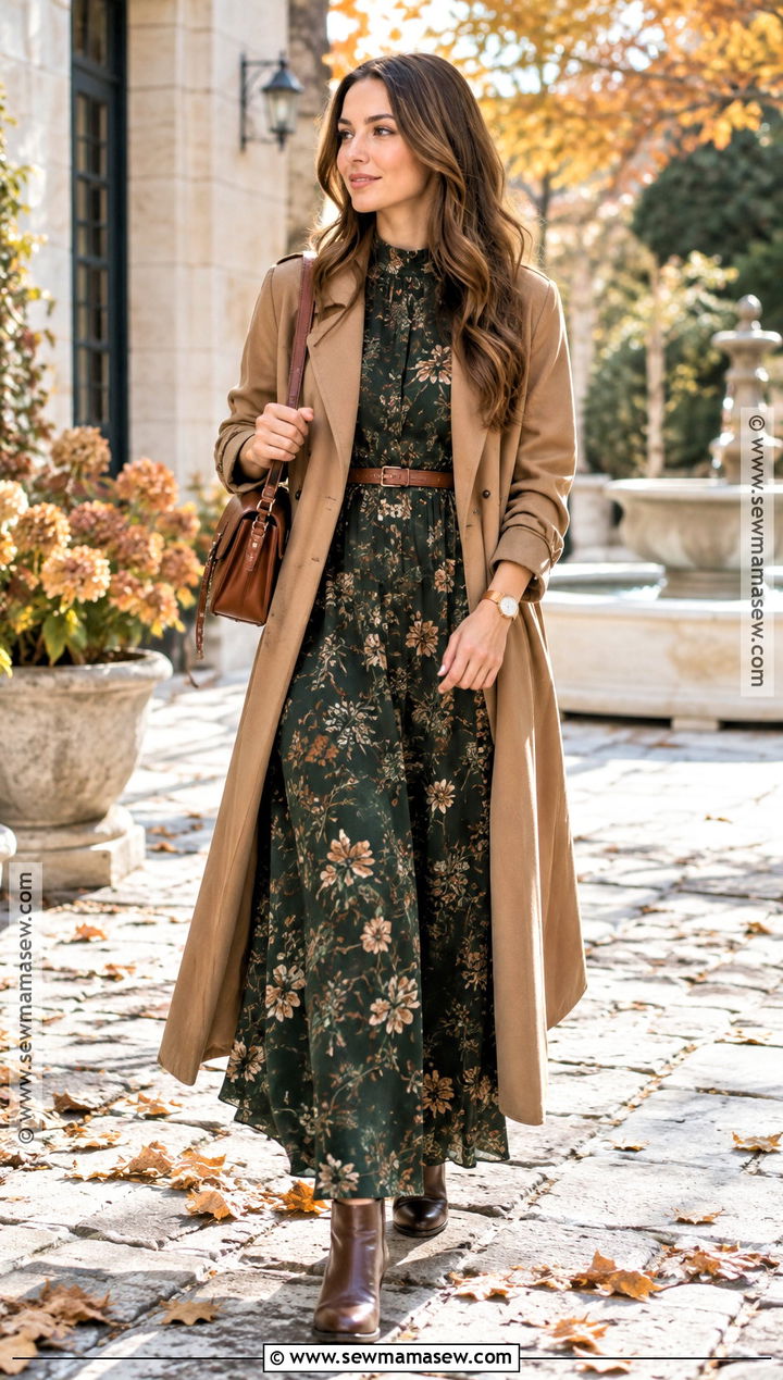Belted Maxi Dress And Ankle Boots Fall Church Outfit - 20 modest fall outfits church