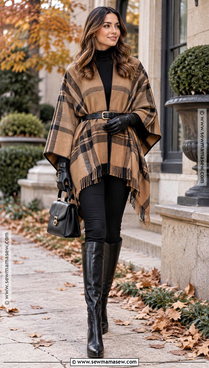 Belted Poncho And Slim Trousers Fall Outfit - 20 Fall Outfits For Women In Their 40S