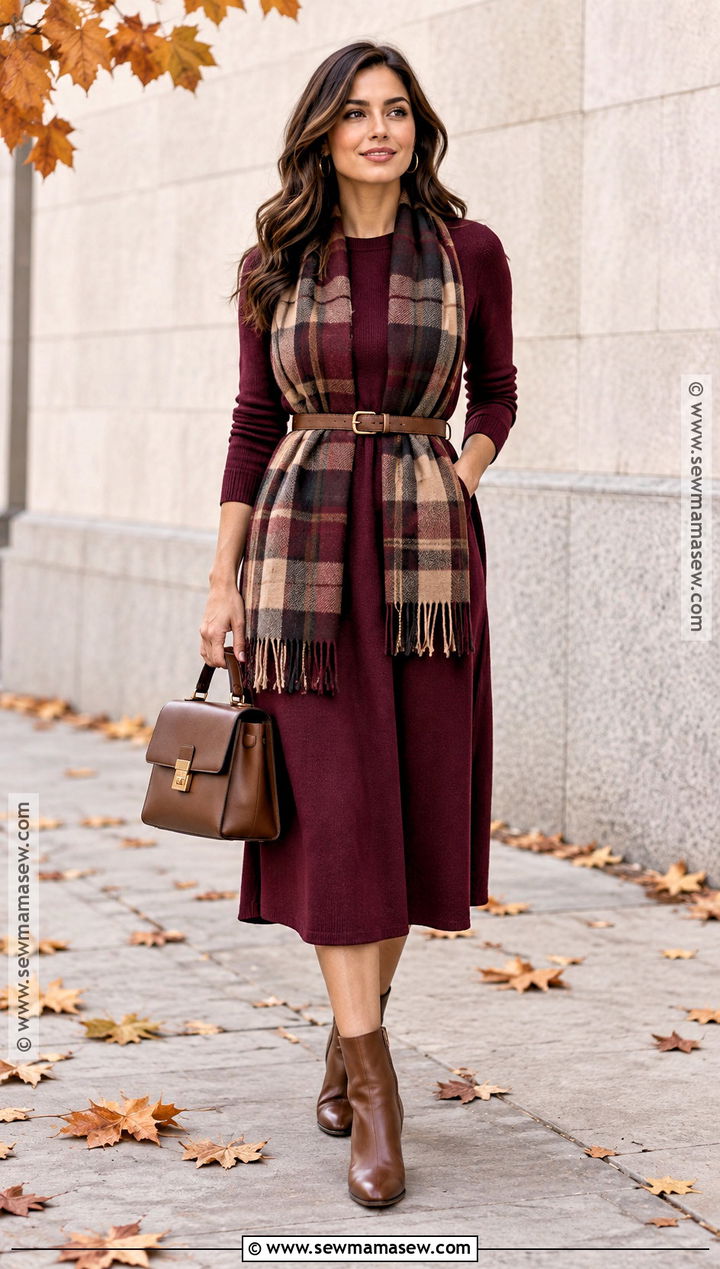 Belted Scarf With Midi Dress - 15 creative scarf ideas for fall