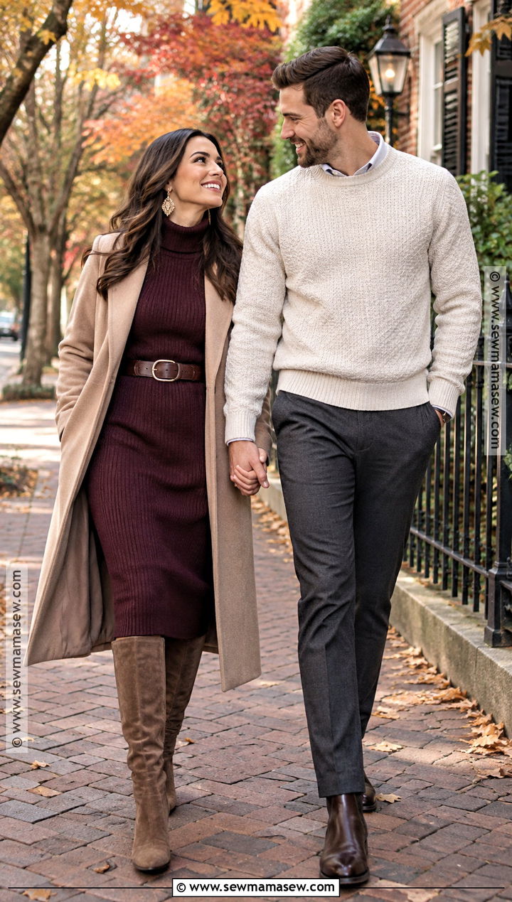 Belted Sweater Dress Fall Engagement Photo Outfit - 25 fall engagement photo outfit ideas