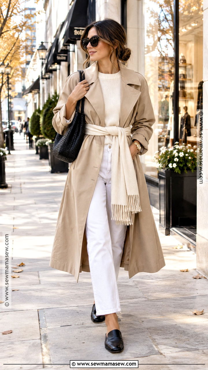 Belted Trench And White Jeans Fall Outfit - 20 kendall jenner fall outfits