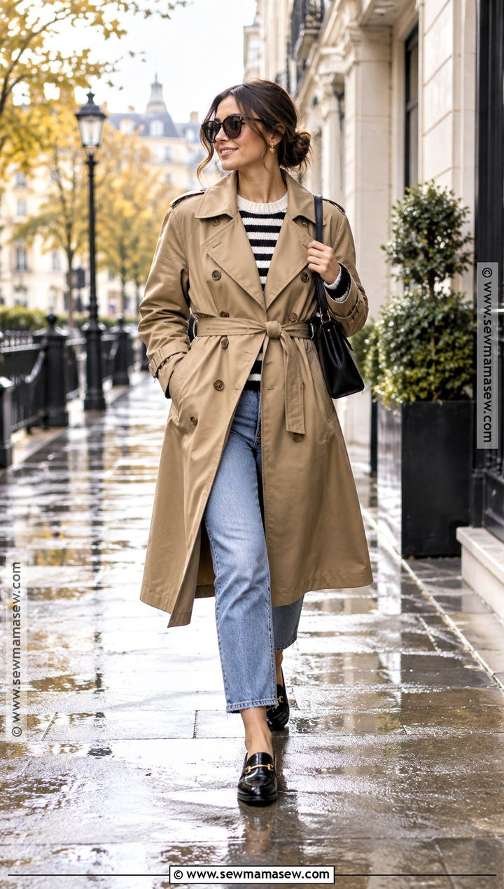 Belted Trench Coat With Striped Top And Jeans - 15 fall 2026 coats
