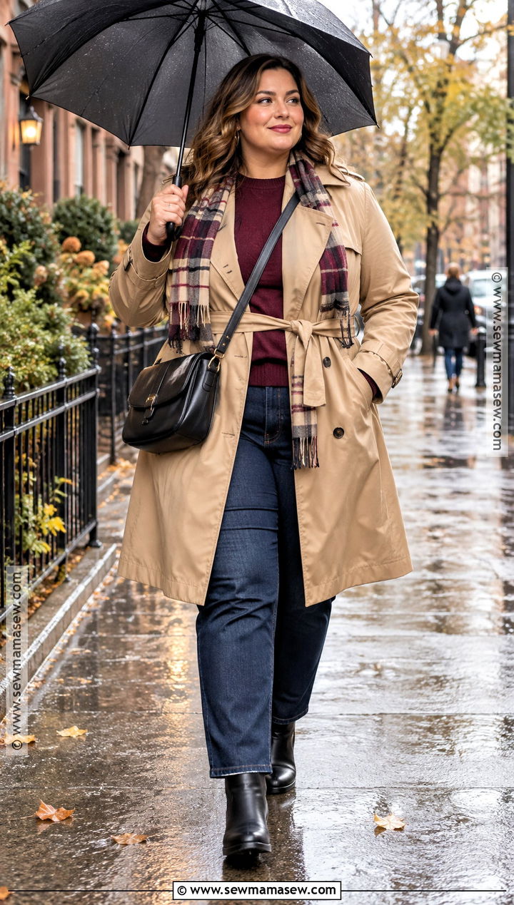 Belted Trench Dark Jeans And Ankle Boots Outfit - 25 autumn rainy day outfit ideas